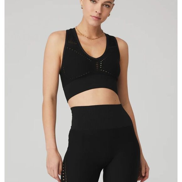 NWT Alo Yoga Black Seamless Open Air Bra Sz Small